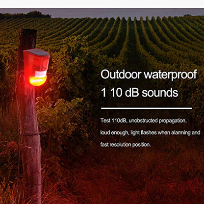 2 Pack Solar Sound and Light Alarm Motion Sensor, 129db Outdoor Security Siren Waterproof Activated Detector Driveway Alarm, 6 LEDs Flash Warning Strobe System, Security Light Alarm for Home, Farm