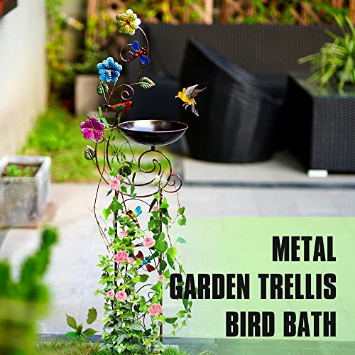 YYWMWM Metal Bird Bath with Trellis for Outside, 57” Height Birdbaths & Supports, Small Garden Decorative Trellises for Climbing Flowers Outdoor (Dragonfly) - style: Dragonfly