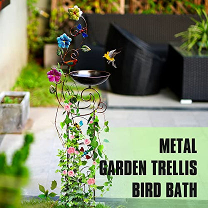 YYWMWM Metal Bird Bath with Trellis for Outside, 57” Height Birdbaths & Supports, Small Garden Decorative Trellises for Climbing Flowers Outdoor (Dragonfly) - style: Dragonfly