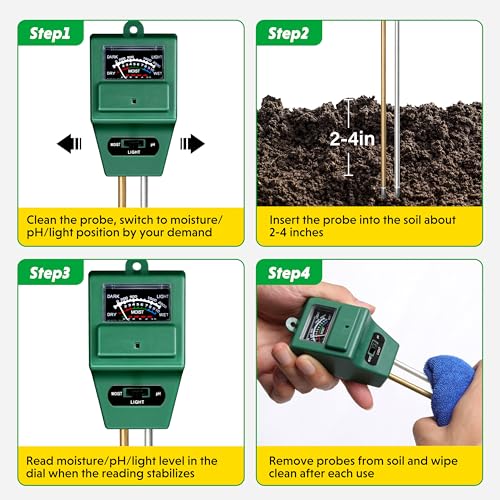 iPower 3-in-1 Plant Moisture/Light/PH Meter, Soil Test Kit for Gardening, Farming, Indoor & Outdoor Use, 2 Pack - size: Square, style: 2-Pack
