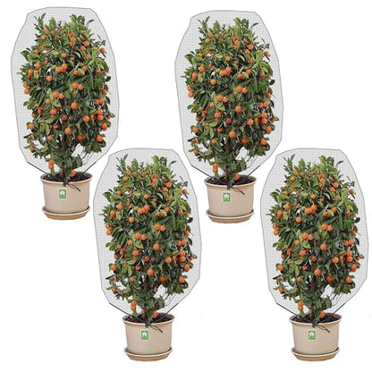 4 Pcs Insect Bird Barrier Tree Net with Drawstring, 4.9 x 3.2 Ft Garden Bird Netting Plant Cover, Fruit Tree Netting for Protect Plants Fruits Flowers from Insect Bird Eating - color: 4 Pcs, size: 4.9x3.2 ft