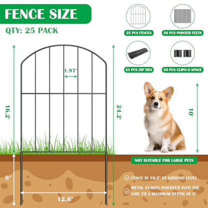 VANCASTLE Decorative Garden Fence 25 Panels, Total 26ft (L) x 24in (H) Rustproof Metal Wire Fencing Border Animal Barrier, Flower Edging for Landscape Patio Yard Outdoor Decor, Arched - style: 25 Pack