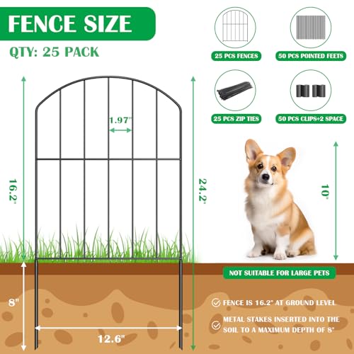 VANCASTLE Decorative Garden Fence 25 Panels, Total 26ft (L) x 24in (H) Rustproof Metal Wire Fencing Border Animal Barrier, Flower Edging for Landscape Patio Yard Outdoor Decor, Arched - style: 25 Pack