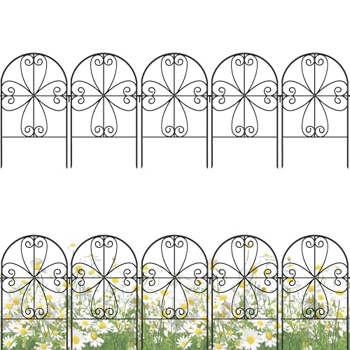 ShopLaLa Decorative Garden Fence Animal Barrier (10 Panels) 12in(L) x 24in(H) Rustproof Decorative Black Metal Wire Fencing Flower Bed Edging for Landscape, Small Dog Fences Patio Yard Outdoor Decor