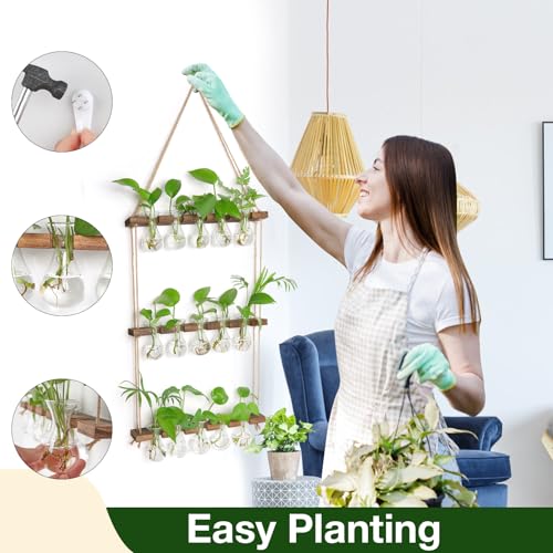 XXXFLOWER Wall Hanging Propagation Station 5 Bulb Vase 3 Tiers Brown - color: Clear