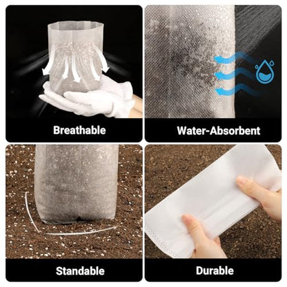 Nursery Grow Bags, 100 PCS Non-Woven Plants Grow Bags 7.8"x8.6", Solid Seed Starter Bags Fabric Seedling Pots Plants Pouch Home Garden Supply - color: White, size: 7.8"x8.6"/Pack of 100