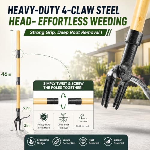 Premium Stand Up Weed Puller Tool, Long Handle Weed Puller & Garden Weeder Tool, Manual Weed Remover Tool, Heavy Duty Root Weed Puller for Lawn – Gardening Gift for Dad & Grandpa