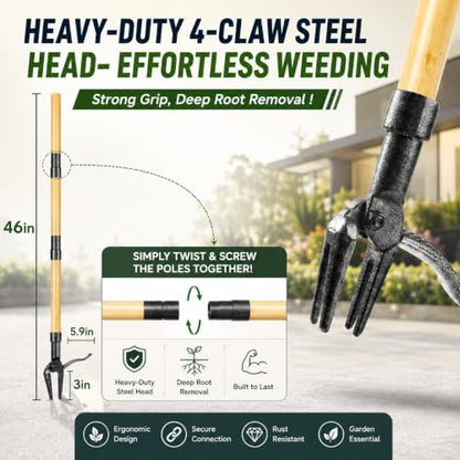 Premium Stand Up Weed Puller Tool, Long Handle Weed Puller & Garden Weeder Tool, Manual Weed Remover Tool, Heavy Duty Root Weed Puller for Lawn – Gardening Gift for Dad & Grandpa