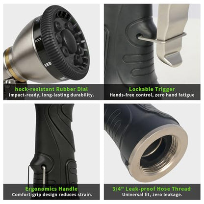 Besiter Garden Hose Nozzle Sprayer, Heavy Duty Metal Water Hose Nozzle - color: Black