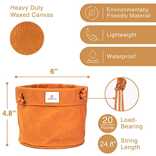 Waxed Canvas Handmade Hanging Planter for Indoor/Outdoor Plants, Hanging Basket Plant Holder Dijon Yellow with Hook - color: Dijon Yellow, size: 6 Inch