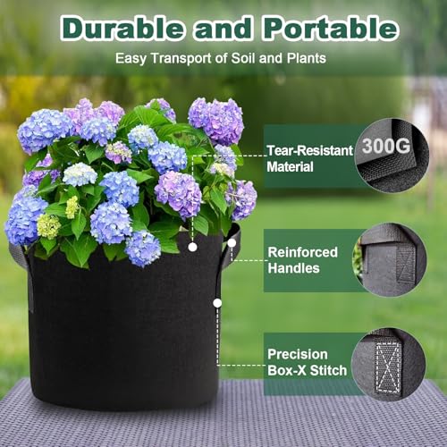 5 Pack 10 Gallon Thickened Grow Bags, Aeration Nonwoven Fabric Planting Bags with Handles, Heavy Duty 300G Garden Planter Pot for Tomato, Potato, Strawberry, Vegetable, Fruits and Flowers - size: 10 Gallon