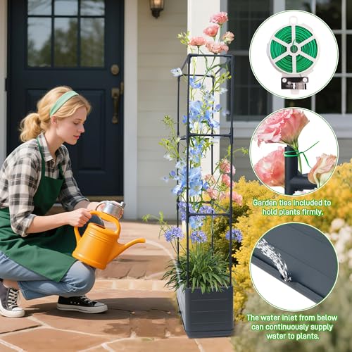 2 Packs Raised Garden Bed Tomato Planter Box with Trellis, 43.4" Self-Watering Tomato Cage with Rectangular Trellis for Climbing Plants, Flowers, Vegetables, Vine in Patio Garden Indoor Outdoor - size: 3 Tiers-43.4"