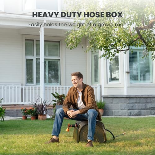Giraffe Tools SW5 Metal Hose Reel Box, Heavy Duty Garden Hose Storage Reel Hideaway, Crank Handle, 100ft 5/8" Hose, Green - size: 100 ft Capacity