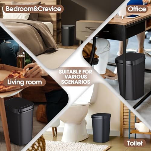 CEROELDA 3 Pack Slim Bathroom Trash Can, 10L/2.6 Gal with Press Top and Pop-up Lid, Plastic Wastebasket for Toilet, Office, Bedroom (Black) - color: 3 Pack-Black