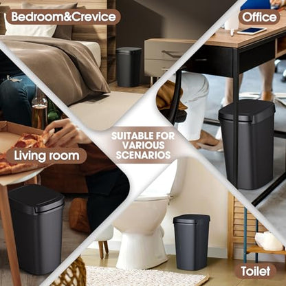 CEROELDA 3 Pack Slim Bathroom Trash Can, 10L/2.6 Gal with Press Top and Pop-up Lid, Plastic Wastebasket for Toilet, Office, Bedroom (Black) - color: 3 Pack-Black