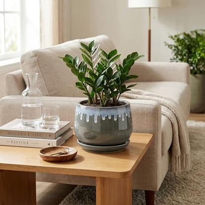 Ceramic Planter, 7 Inch Flower Pots for Indoor Plants, Grey-Blue - size: 7 Inch, style: Grey-blue