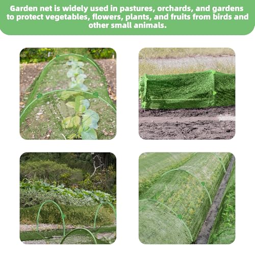 U0U Garden Mesh Netting Kit,7.8 x 24 Ft Plant Netting with Hoops,Bird Net for Garden with 6 Sets Garden Hoops & 18 Clips,Garden Net Bed Cover for Plants Birds Animals Protection - color: Green