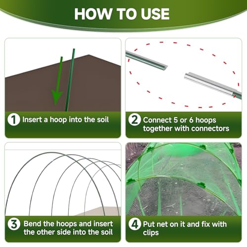 36pcs Garden Hoops for Raised Beds with Garden Netting, Clips