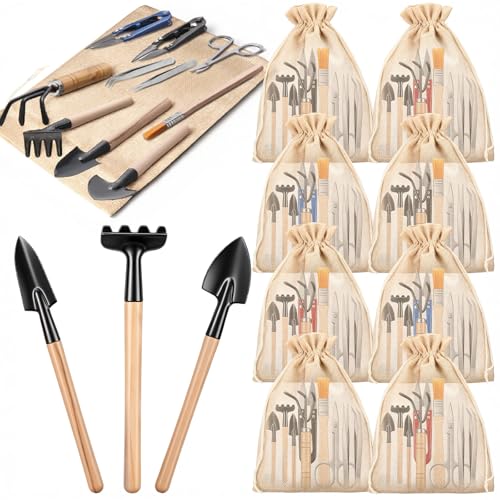 8 Sets Kids Mini Gardening Tools with Storage Bags Succulent Potting Planting Kit Indoor with Metal Rake Trowel and Shovel Small Gardening Tools for Cultivating Weeding Transplanting