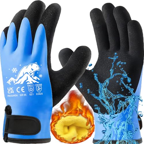Waterproof Work Gloves Superior Grip Gardening Gloves - color: Blue Thermal, size: Medium