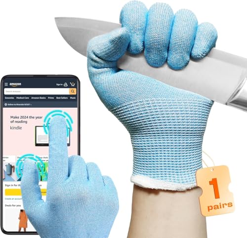 Cut Resistant Gloves with ANSI A5 Food Grade & Touch Screen Cutting Gloves,3D-Comfort Stretchy Fit, Firm Grip,Suitable For Oyster Shucking, Mandoline Slicing,Meat Cutting,Kitchen Safety - color: Blue, size: Medium (Pack of 2)