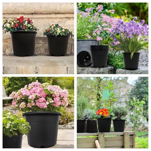 20 Gallon Nursery Pots Plastic Container Injection Molded Pot for Plants Flexible with Drainage Holes Suitable for Plants Soil Growers or Hydroponics Black 5 Pcs - size: 20 Gallon