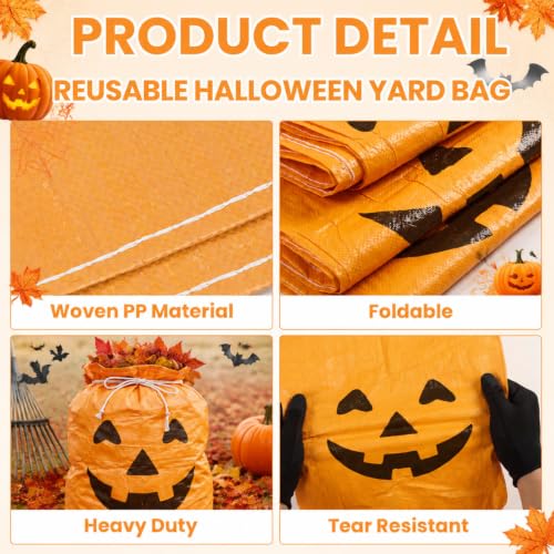 Pajean 6 Pcs Halloween Pumpkin Leaf Lawn Bags Reusable Woven Fall Yard