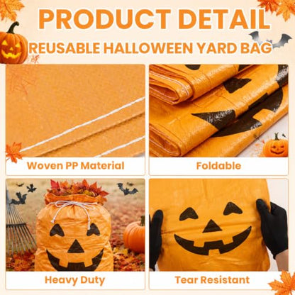 Pajean 6 Pcs Halloween Pumpkin Leaf Lawn Bags Reusable Woven Fall Yard