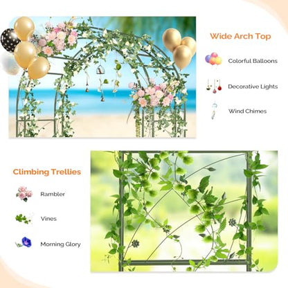 VINGLI Garden Arbor, Arch for Wedding Ceremony Party, Christmas Garden Decor Steel Garden Trellis for Plant Climbing, Pergola for Garden, Backyard, Lawn (Arch Top, Olive Green) - style: Arch Top, Olive Green