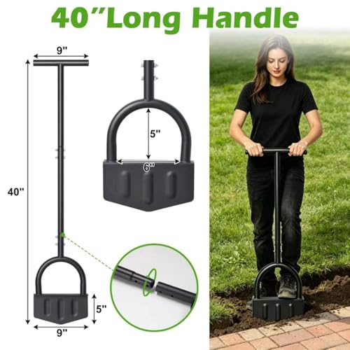 Lawn Edger Tool – Half Moon Edger with Wide Footplate, Manual Hand Metal Yard Garden Flower Bed Weed Landscape Grass Edger for Sidewalk, Garden Border and Cable Burying Long Handle 40"