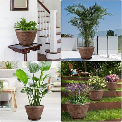 Nooulap Flower Pots Outdoor, 10 Inch Plant Pot, 4 Pack, Brown - color: Pebbles Pattern, size: 10 inch