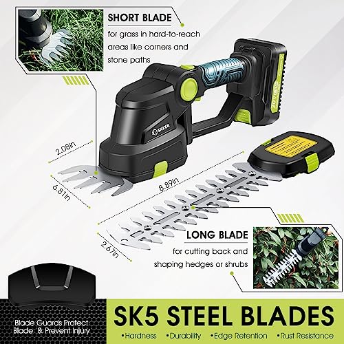 Saker 20V Cordless Hedge Trimmer,2 in 1 Electric Bush Trimmer - color: GREEN HEDGE TRIMMER+1 BATTERY