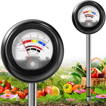 Vitamicor 4-in-1 Soil Tester, Battery Free Plant Moisture Meter with PH/Moisture/Light Test/Fertilizer, Soil PH Meter for Garden, Lawn, Potted Plants, Farm (90° Rotation)