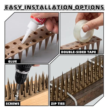 Bird Spikes, 9 Pack, 12.6 FT Total Coverage, Outdoor Bird Deterrent, Brown - color: Brown, size: 9 pack