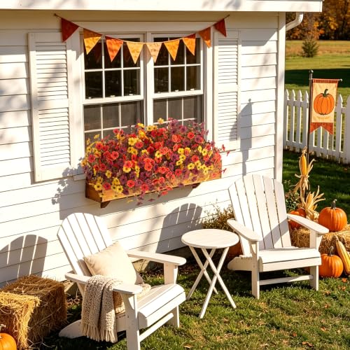 INXUGAO 24 Bundles Fall Artificial Mums Flowers for Outdoor Planters - color: Orange Brown Yellow
