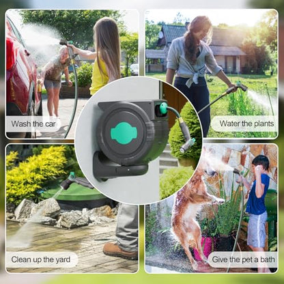 Automatic Retractable Garden Hose Reel 1/2" x 82 ft, 180° Wall Mounted