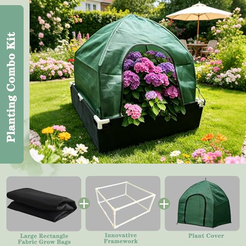 4.6*4.6FT Felt Garden Raised Bed with Plant Covers, No-Tool Growing Bed with Bug Insect Proof Mesh Plant Tents & Sun Shade, 3 Sizes Plant Protection System for Vegetables, Fruits & Flowers - color: Bed and Cover