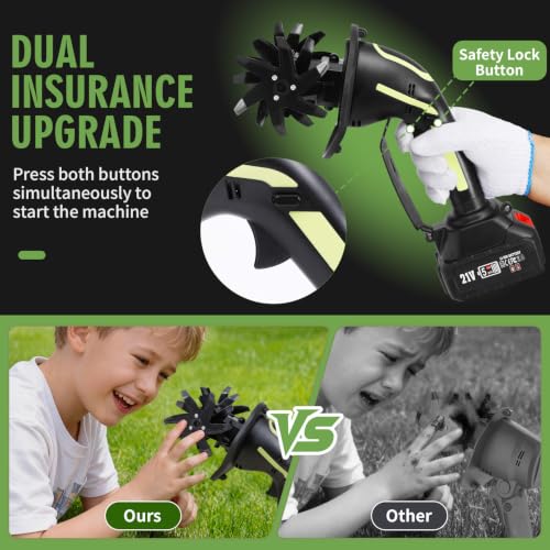 21V Cordless Tiller, Mini Garden Cultivator with 8.0AH Batteries（2*4.0AH ） - color: Olive Green