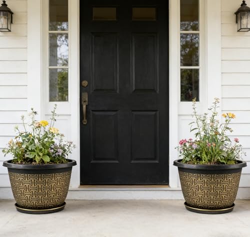 Nooulap 4 Pack 16 Inch Planter, Large Plastic Flower Pots - color: Gold 4-pack, size: 16 inch