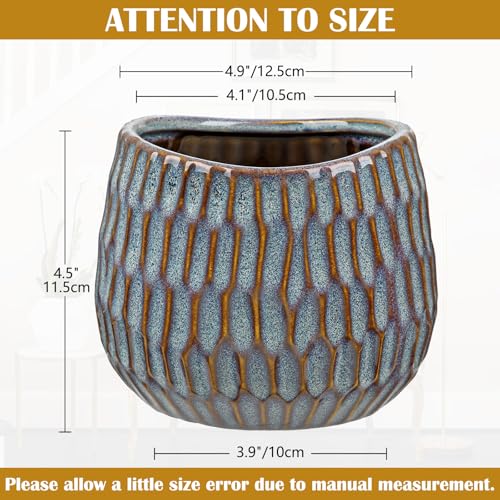 Oairse Small Ceramic Pots for Plants, 4.9 inch Blue Plant Pot Indoor with Drainage Ceramic Planters for Indoor Plants Succulent Planters Decorative Flower Pots for Cactus, Snake Plant, Herb - color: Blue, size: 4.9in