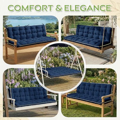 Oxford Fabric Swing Cushions with Backrest & Tie Straps for Patio Bench - color: Blue