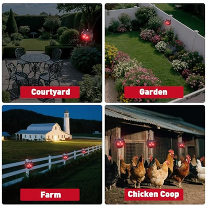 2 Pack Solar Nocturnal Animal Repeller with Red LED Flashing Lights – Effective Coyote, Raccoon, Skunk, Deer & Hawk Deterrent – Waterproof Predator Lights for Yards, Gardens & Chicken Coops