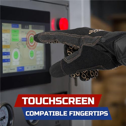 HANDLANDY Mens Work Gloves Touch screen, Utility Mechanic Gloves, Flexible Breathable Fit- Padded Knuckles & Palm - color: Black Gold, size: X-Large