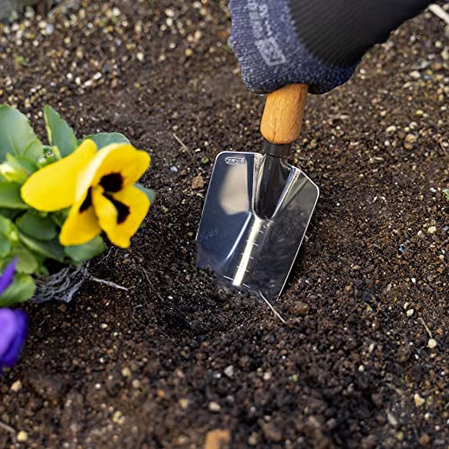 Garden Helper Garden Trowel with Measurements for Planting (Wide), Garden Hand Shovel Japanese Stainless Steel, Wooden Handle, Made in Japan - style: Trowel (Wide)