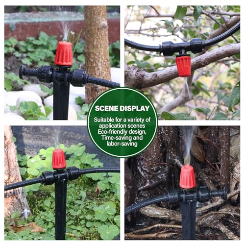 Kalolary 30Pcs Push-to-Fit Drip Irrigation Spray Emitters for 1/4" Tubing - size: 1/4” Push-to-Connect Tee- Misting- 30P Red