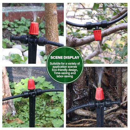 Kalolary 30Pcs Push-to-Fit Drip Irrigation Spray Emitters for 1/4" Tubing - size: 1/4” Push-to-Connect Tee- Misting- 30P Red