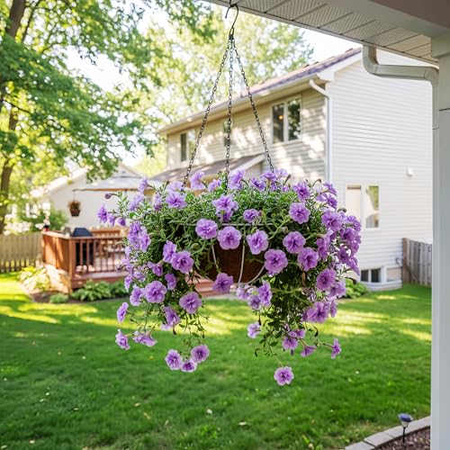 HOSY 2-Pack 12-in Hanging Metal Planter Baskets with Coconut Fibre Liner - color: Stripes - White