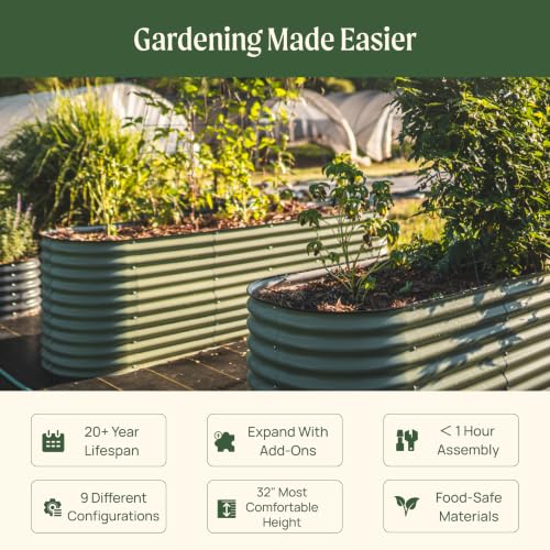 32" Extra Tall Raised Garden Bed Kits, 2 x 8 x 2.7ft Raised Planter Box Outdoor, 3.5 x 6.5 x 2.7ft Deep Root 9 in 1 Modular Metal Raised Beds for Gardening Vegetables Flowers Fruits - Modern Gray - color: Modern Gray, size: 9IN1 Modular