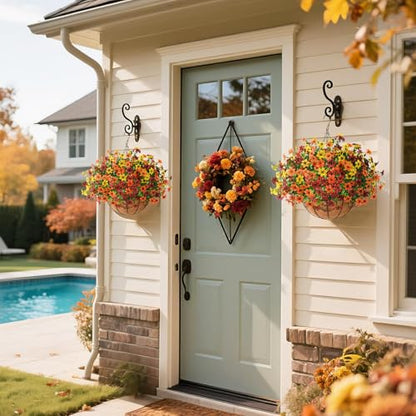 Artificial Flowers for Outdoors Faux Fall Hanging Baskets UV Resistant - color: G Orange Brown Yellow