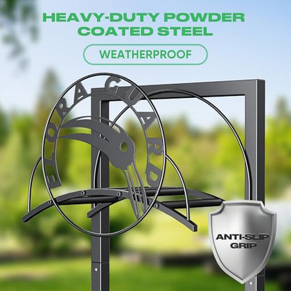 FLORA GUARD Garden Hose Holder Stand, Heavy Duty Freestanding Hose Rack - color: Matte Black